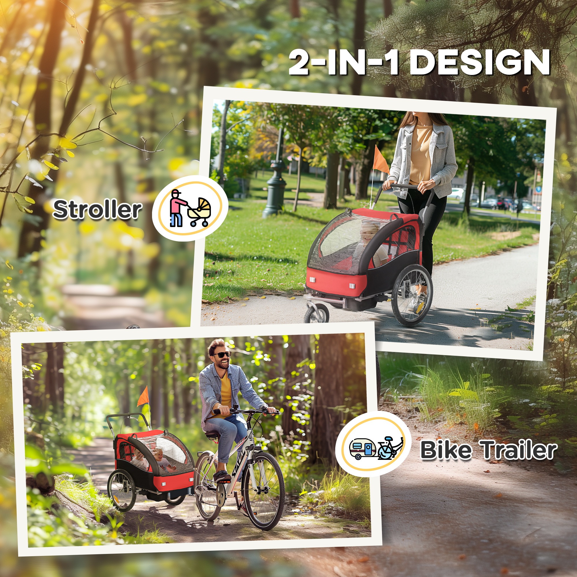 2-Seat Elite 360 Swivel Bike Trailer for Kids